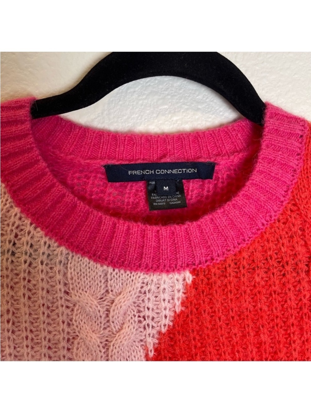 FRENCH CONNECTION Madelyn Colorblock Cable Knit Pullover Sweater Sz Medium Pink - Picture 3 of 8